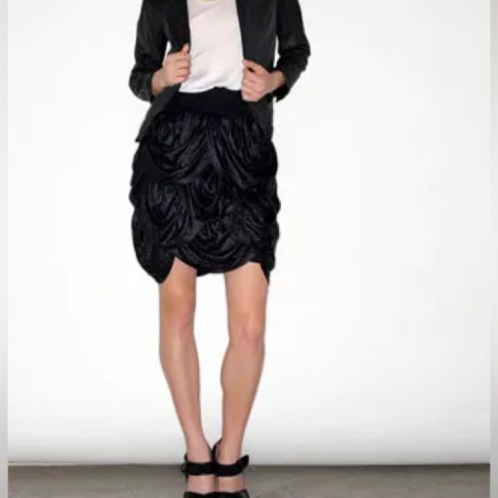 Yigal Azrouel Runway Y2K Black Liquid Shine Scalloped Layer Knee Length Skirt
